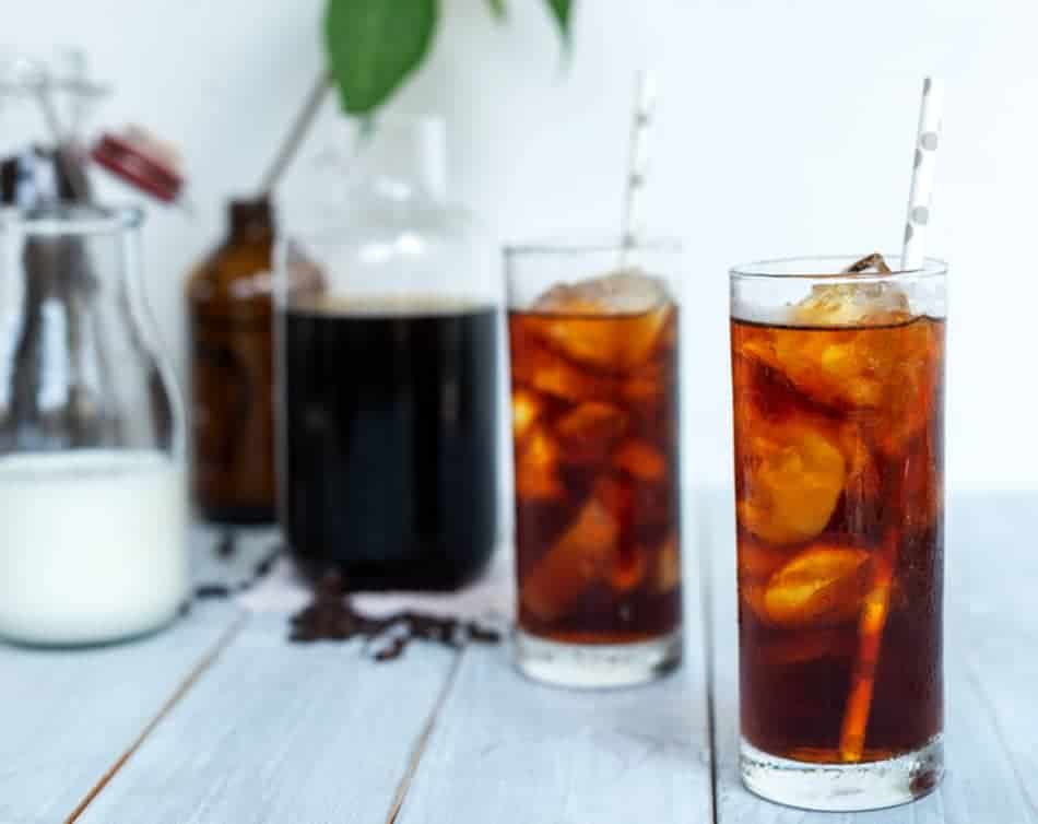 Two glasses of cold brew coffee with ice