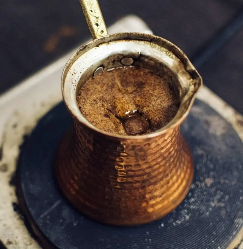 turkish coffee pot with coffee