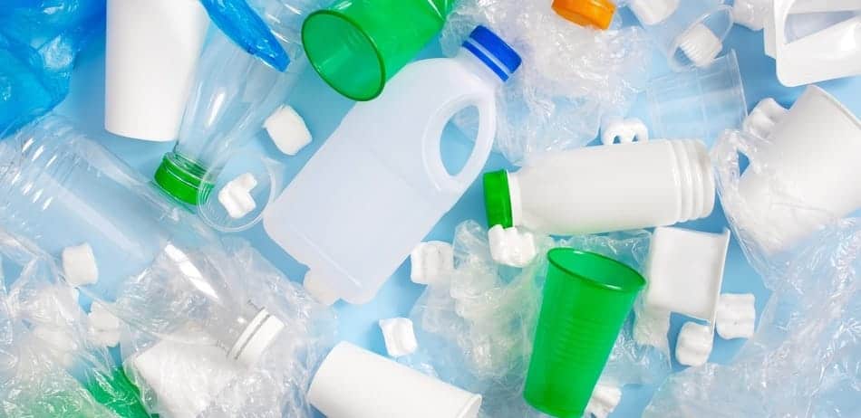 plastic waste cups milk jugs bottles packets packaging