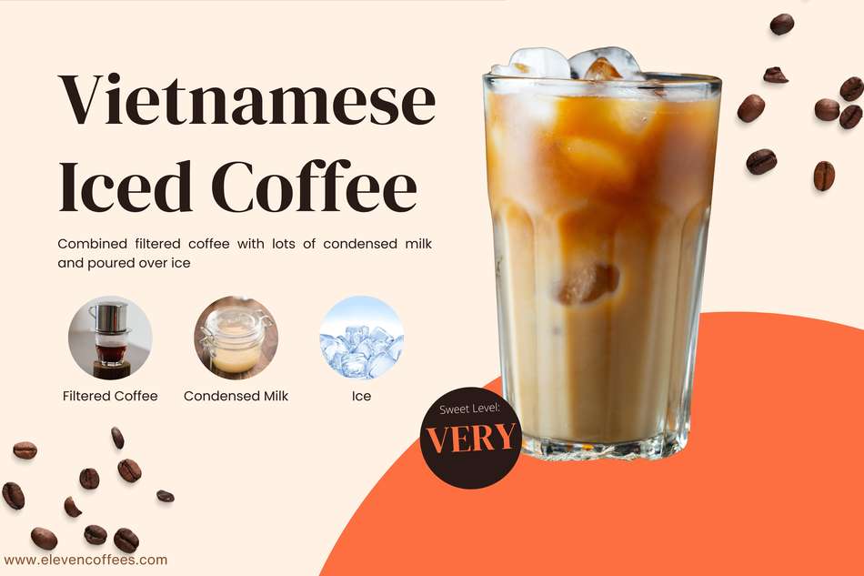 Vietnamese iced coffee has a very sweet coffee level made with filtered coffee and condensed milk