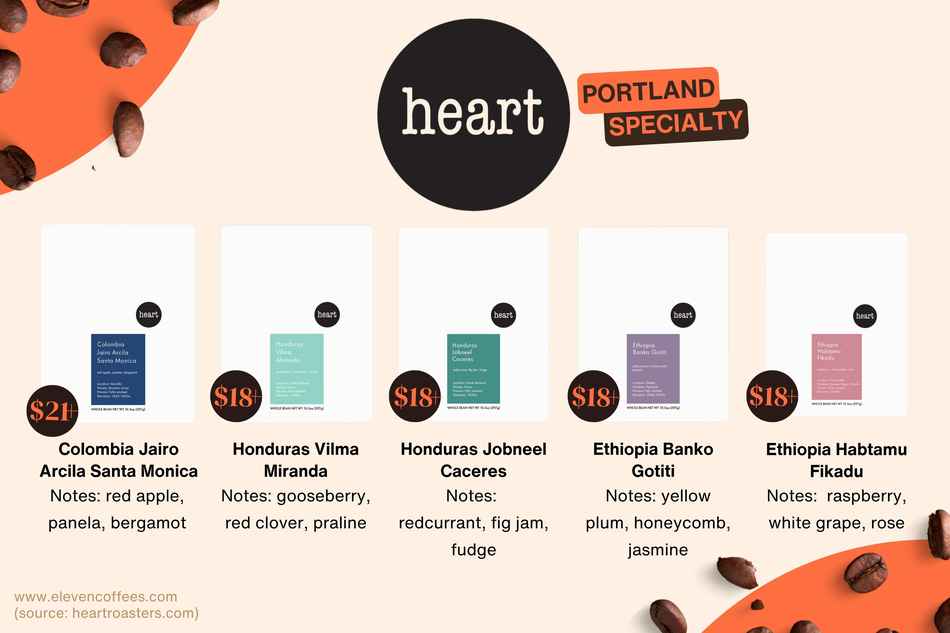 A variety of coffee offerings from Hearts, Portland Specialty Coffee Roasters