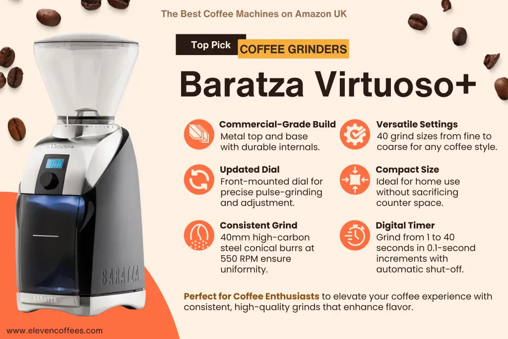 Baratza Virtuoso+ coffee grinder, a top pick for coffee grinders and one of the best coffee machines on Amazon UK, perfect for elevating your coffee experience