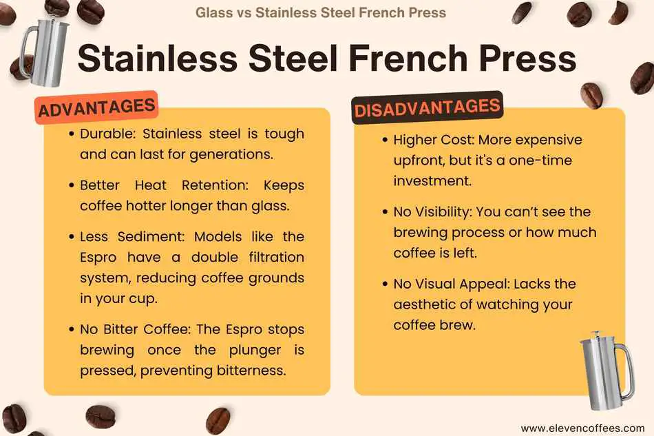 Advantages and disadvantages of a stainless steel French press
