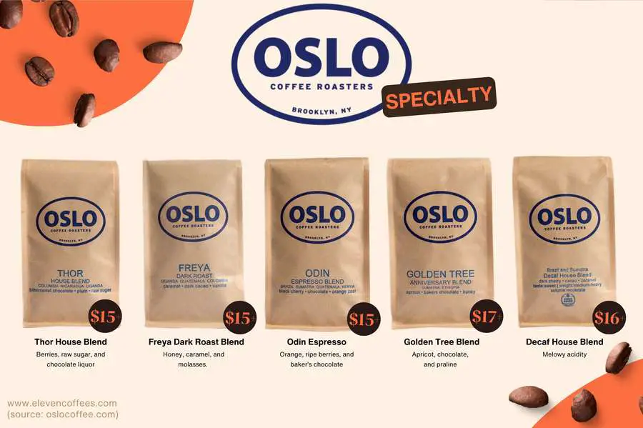 House, Dark Roast, Espresso, Golden Tree, and Decaf options from New York Based Oslo Coffee Roasters