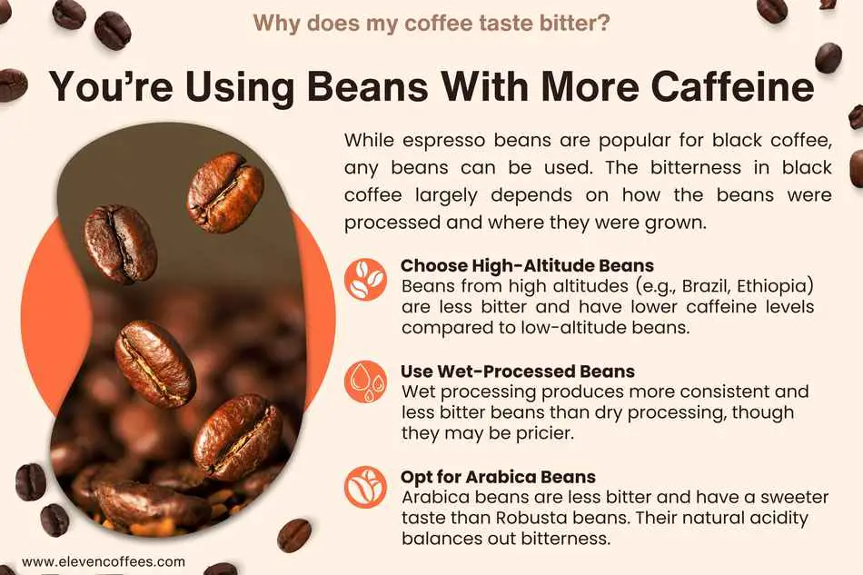 choosing high altitude beans, wet processed beans, and arabica beans can make your coffee taste less bitter